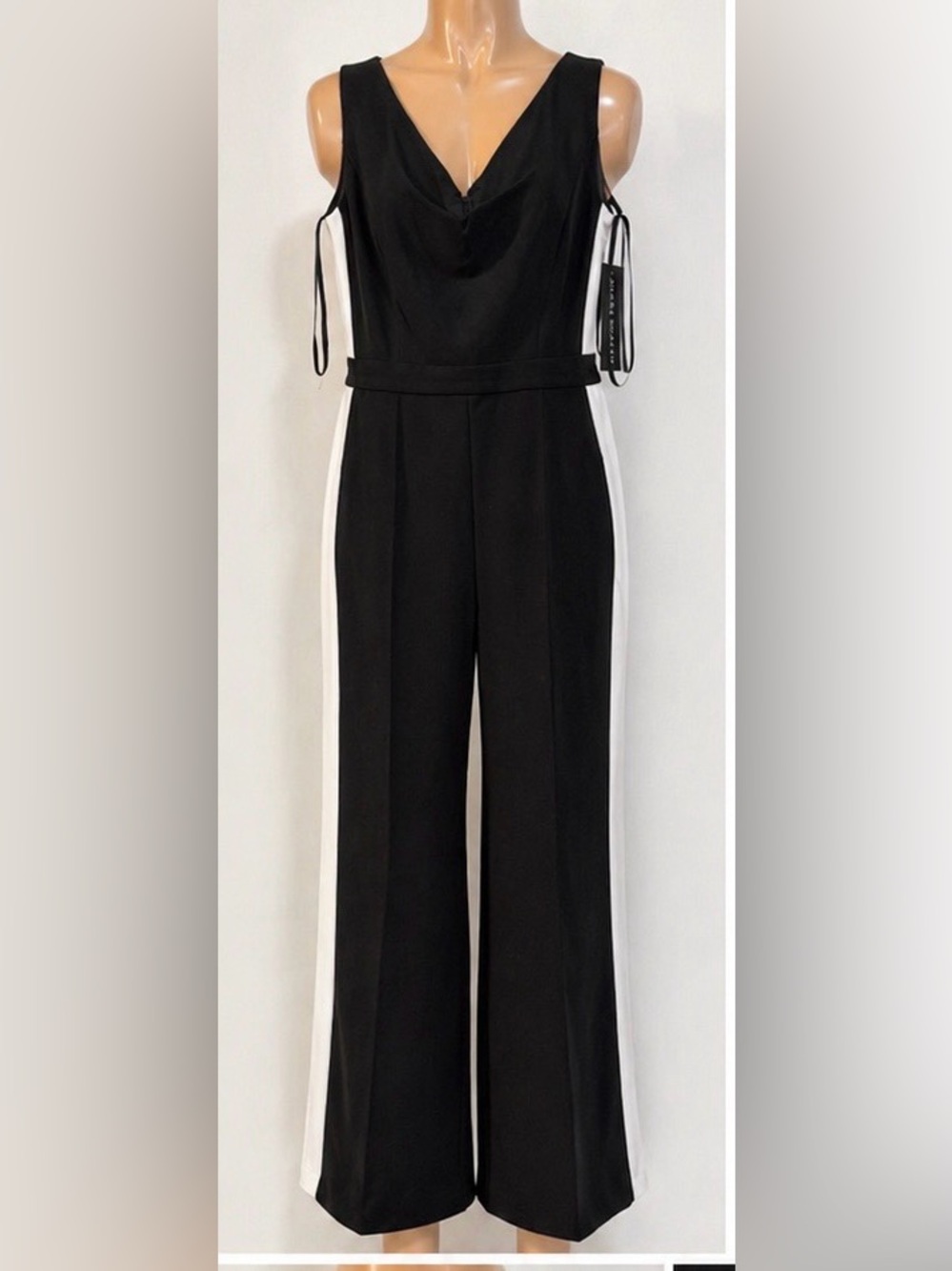 Donna Morgan Black Jumpsuit with White Side Panels